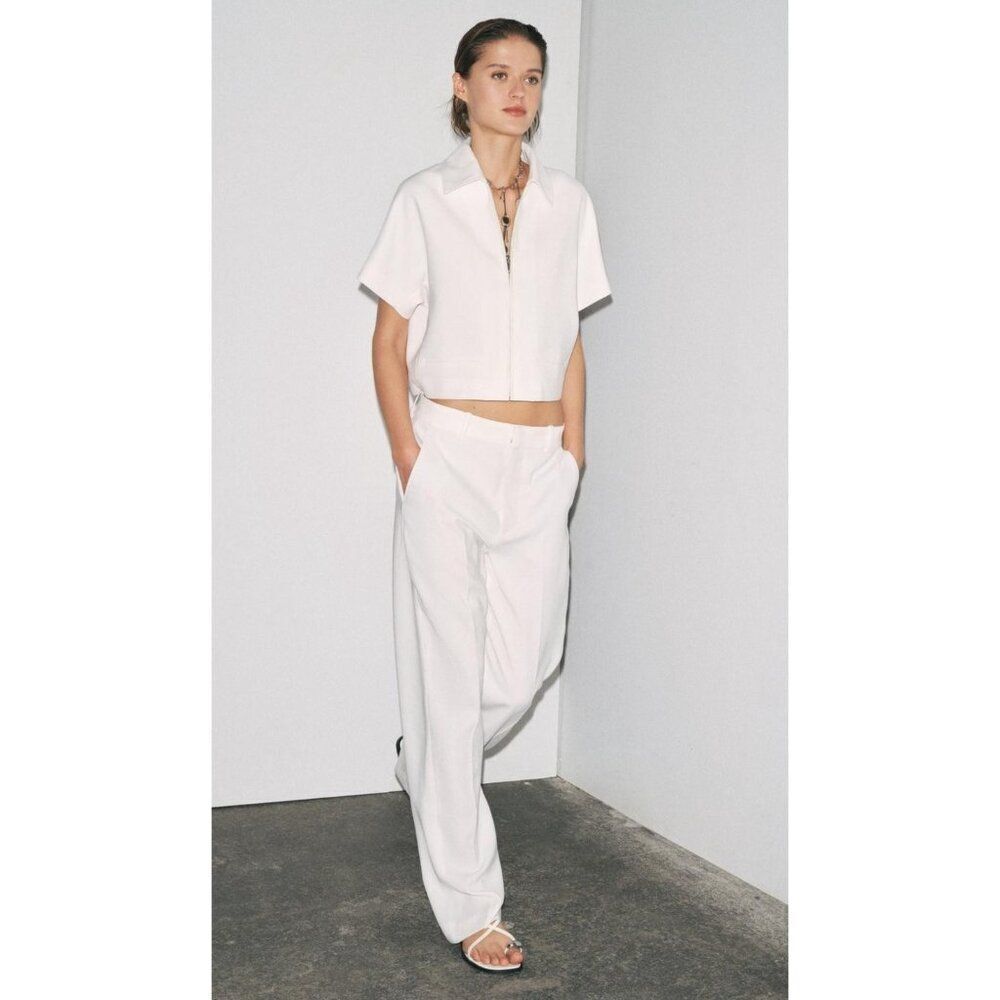 Zara ZW Collection Women Dress Pants L White Trousers straight fit 8491/063 NWT